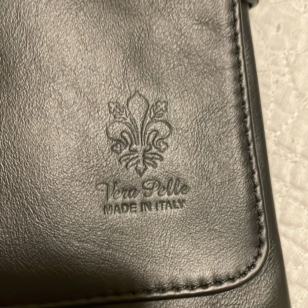 Vera Pelle Made in Italy Black Leather Crossbody Purse Bag - Picture 2 of 5